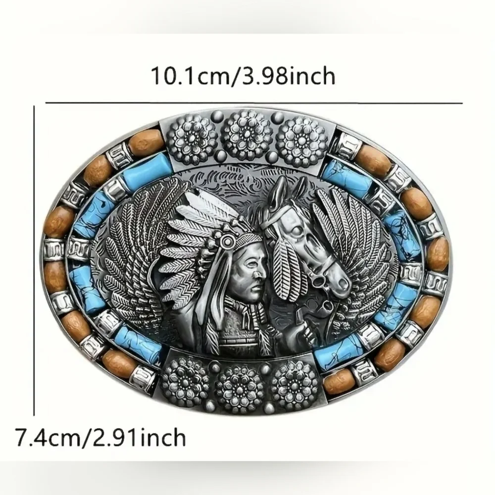 Fashionable and Durable Western Style Horse Head Indian Belt Buckle, T3MISB2D